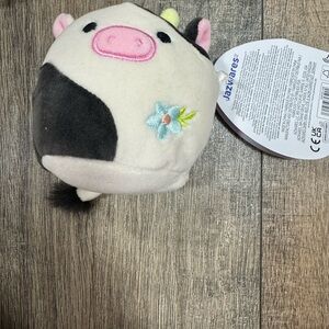 Squishmallows Cream, Black & Pink Cow Plush Rattle